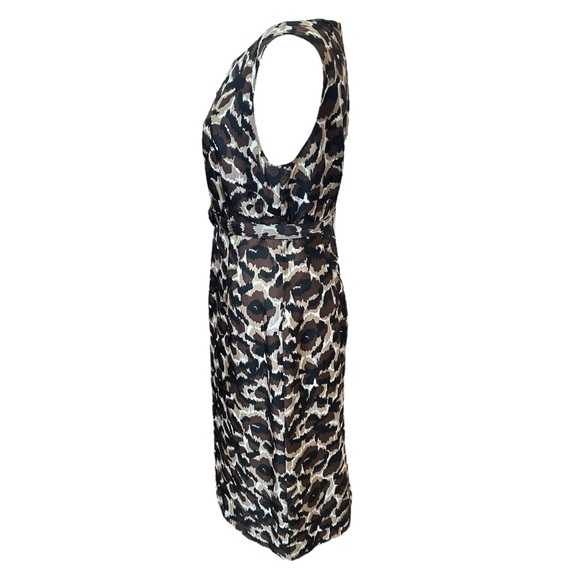 SOLD‼️Talbots Leopard Print Sleeveless Midi Silk Belted Pencil Dress - Picture 3 of 7